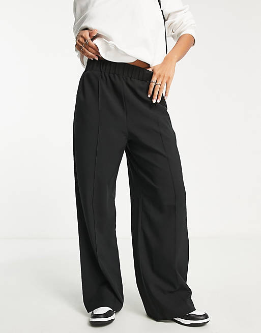 ASOS DESIGN elastic waist tailored pants in black