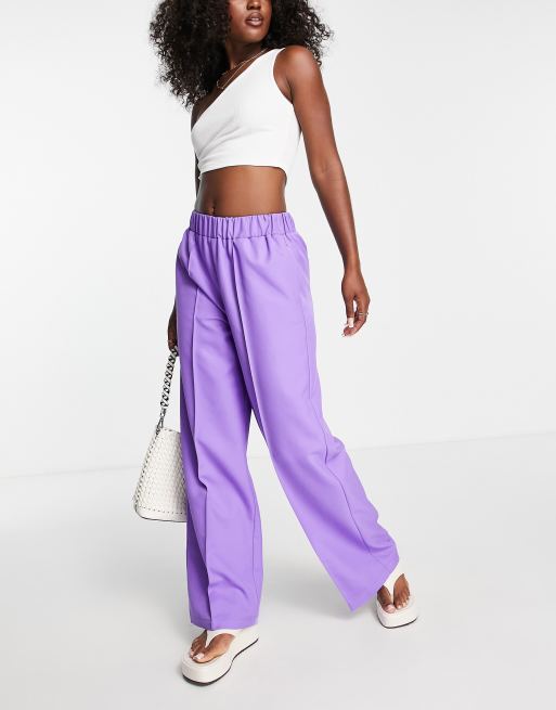 ASOS DESIGN elastic waist tailored pants in purple