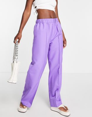 Asos Design Elastic Waist Tailored Pants In Purple
