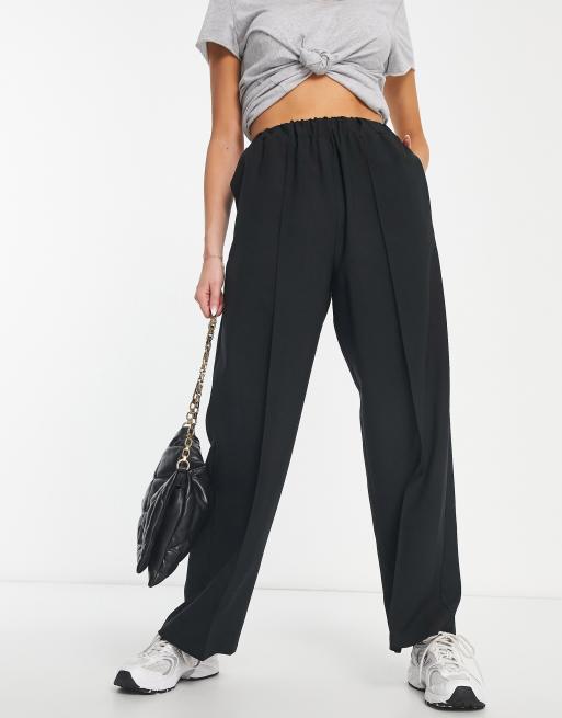 ASOS DESIGN elastic waist tailored trouser in black