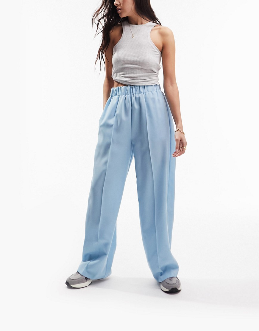ASOS DESIGN elastic waist tailored trouser in cornflower blue