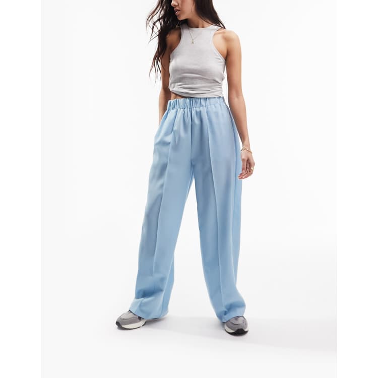 ASOS DESIGN elastic waist tailored trouser in cornflower blue