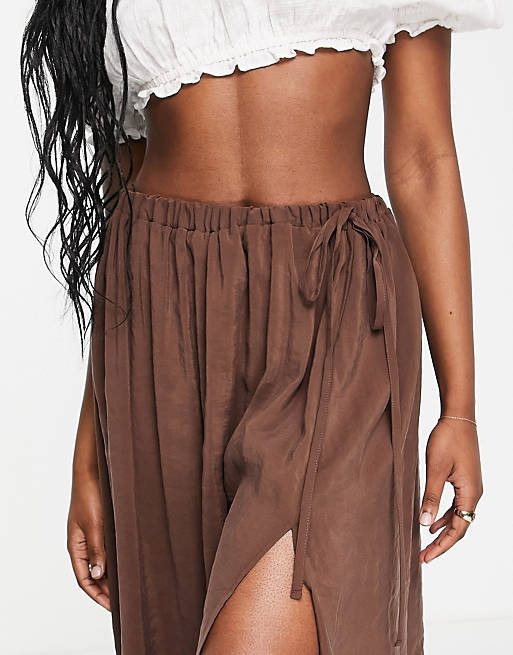 ASOS Synthetic Curve Elasticasted Waist Full Midi Skirt in Brown Womens Clothing Skirts Mid-length skirts 