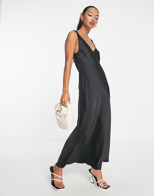 V-Neck Satin Slip Midi Dress