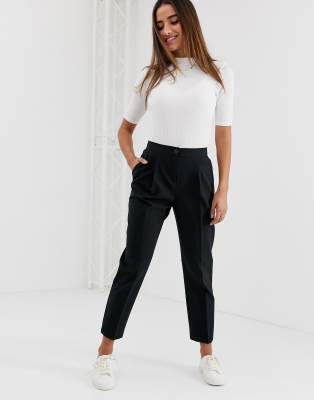 ASOS DESIGN elasticated clean tapered pants-Black