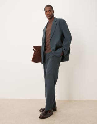 ASOS DESIGN elasticated straight leg suit trousers in blue-Black
