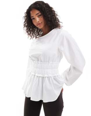 ASOS DESIGN elasticated waist blousant sleeve blouse in white