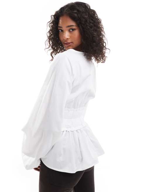 ASOS DESIGN elasticated waist blousant sleeve blouse in white