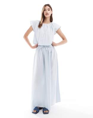 ASOS DESIGN elasticated waist co-ord top & maxi skirt in blue and white stripe - view 1