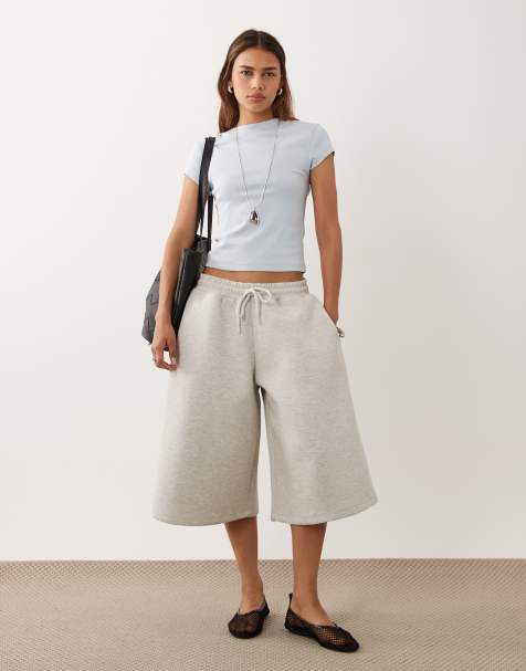ASOS DESIGN elasticated wide leg bermuda shorts in grey in scuba-style fabric - view 1