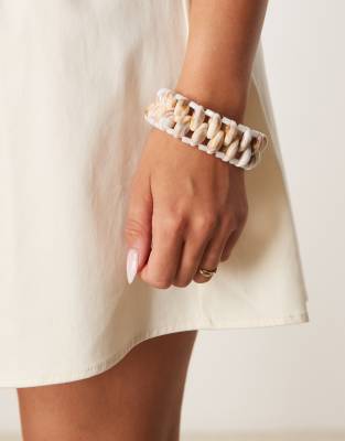 Asos Design Elasticized Cuff Bracelet With Faux Shells-white In White