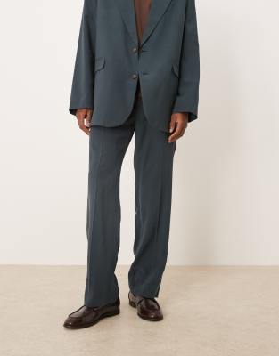Asos Design Elasticized Straight Leg Suit Pants In Blue