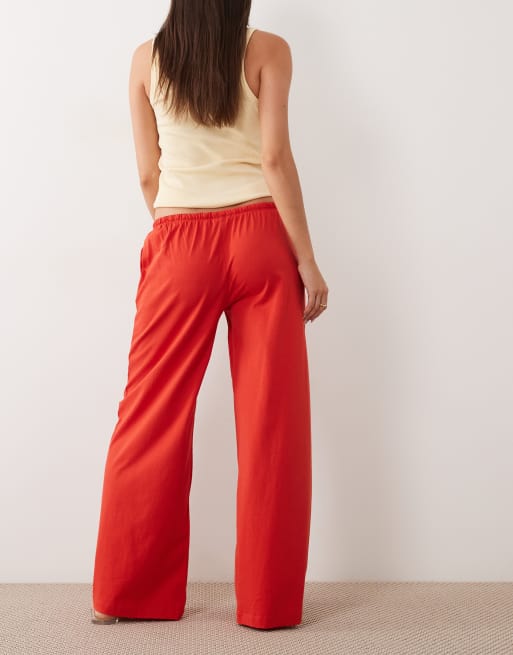 ASOS DESIGN elasticized wide leg pants in red - part of a set, 3 of 5