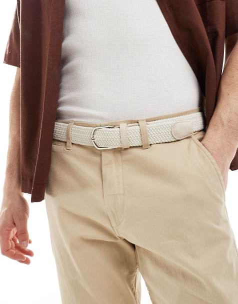 ASOS DESIGN elasticized woven belt in ecru fabric - view 1