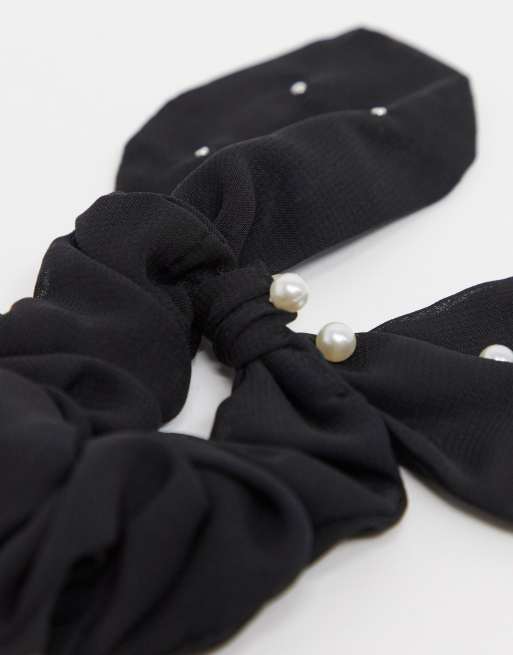 ASOS DESIGN - Elastico a fiocco in velluto nero con perle , 4 di 4