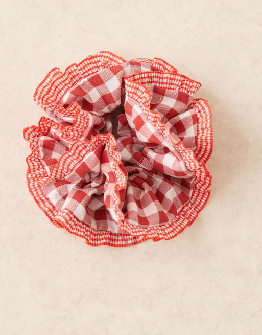 ASOS DESIGN - Elastico per capelli a strati rosso a quadretti con volant, 2 di 3