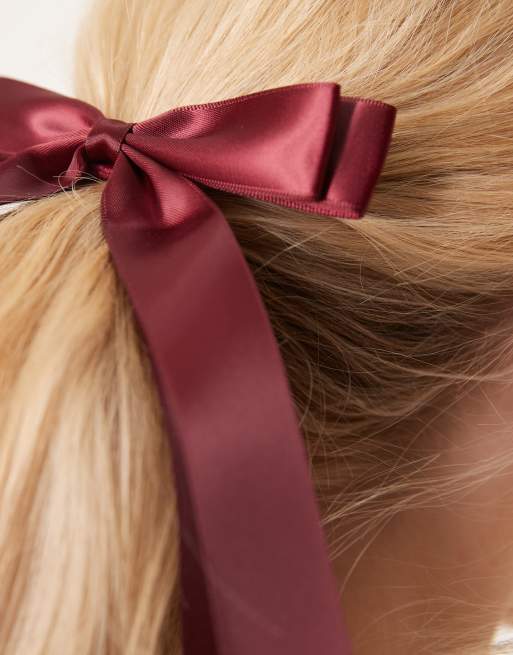 ASOS DESIGN - Elastico per capelli bordeaux con fiocco, 2 di 3