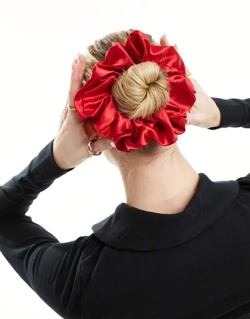 ASOS DESIGN - Elastico per capelli in raso rosso, 2 di 4