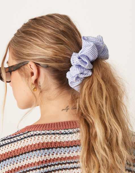 ASOS DESIGN - Elastico per capelli oversize a righe blu - view 1