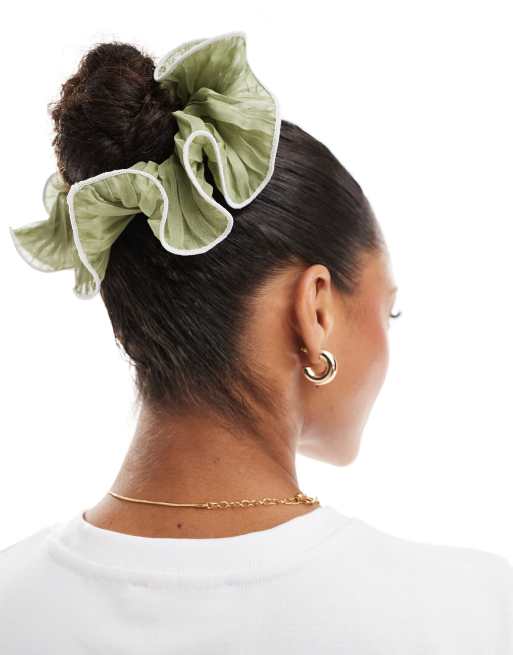 ASOS DESIGN - Elastico per capelli oversize color verde salvia con cuciture a contrasto