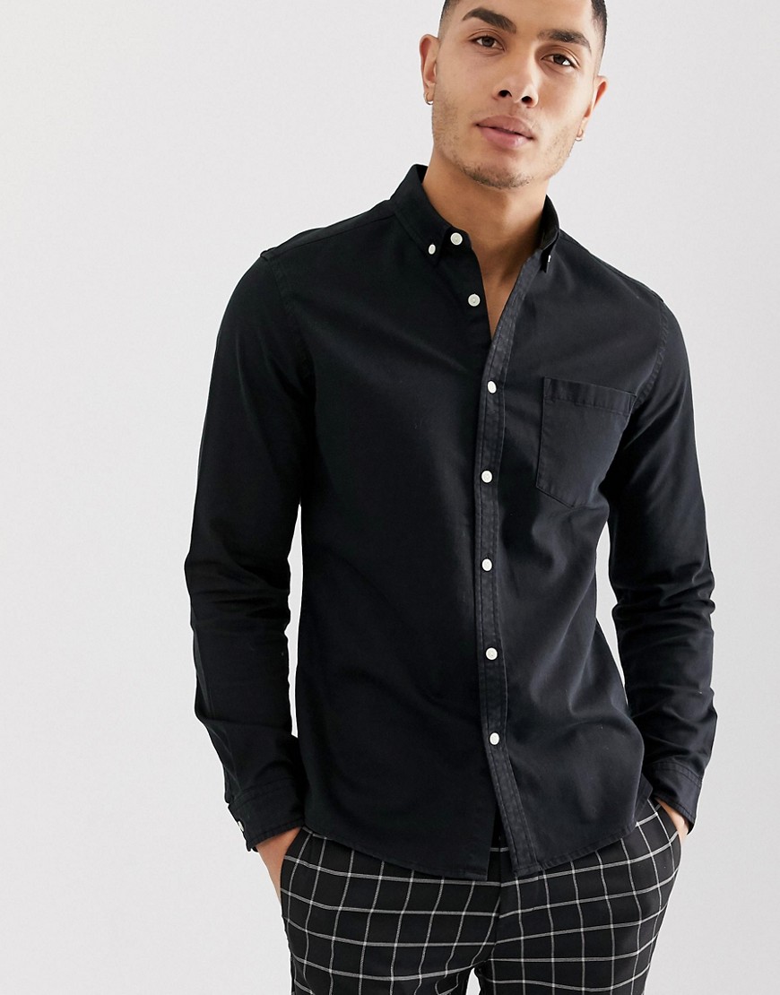 ASOS DESIGN - Elastisch slim-fit denim overhemd in zwart