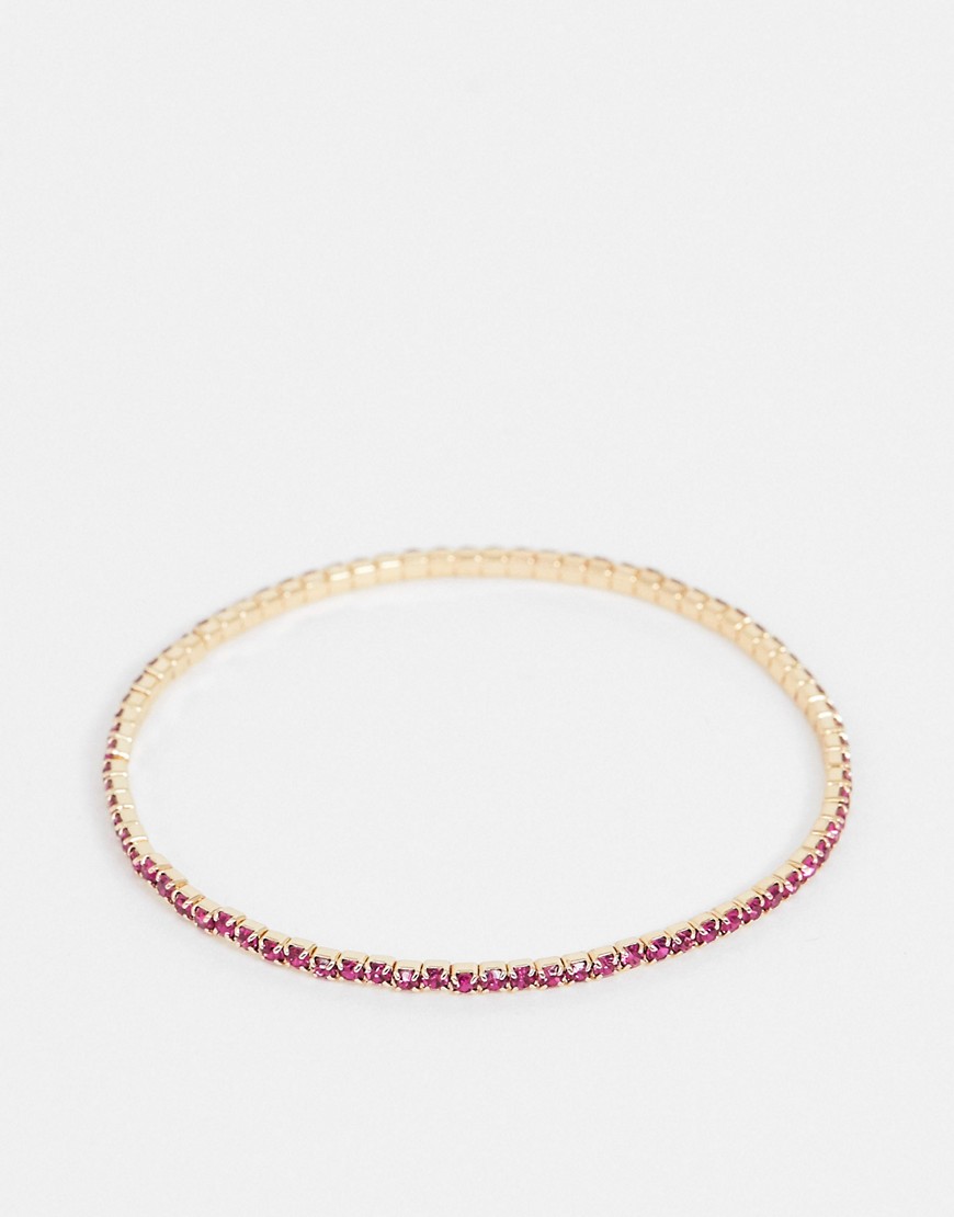 ASOS DESIGN - Elastische armband met roze kristal in goudkleur