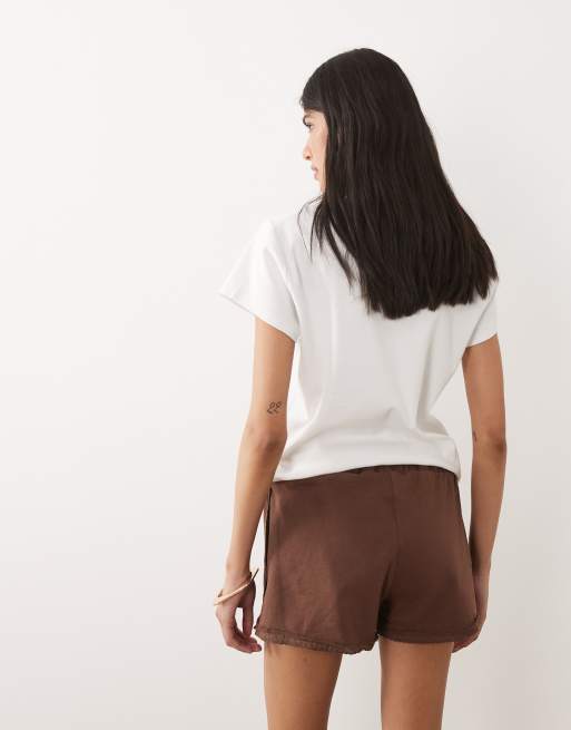 ASOS DESIGN - Elastische short met kanten detail in chocoladebruin , 5 van 5