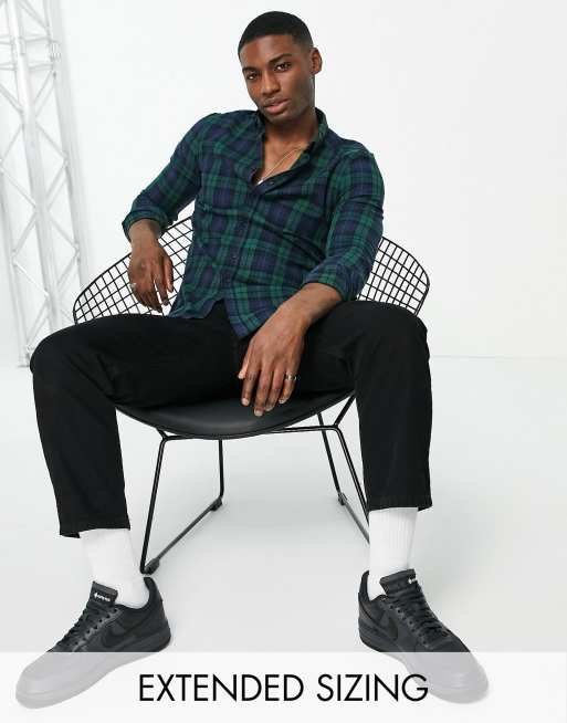 ASOS DESIGN – Elastyczna koszula o dopasowanym kroju z zielonego materiału w kratę