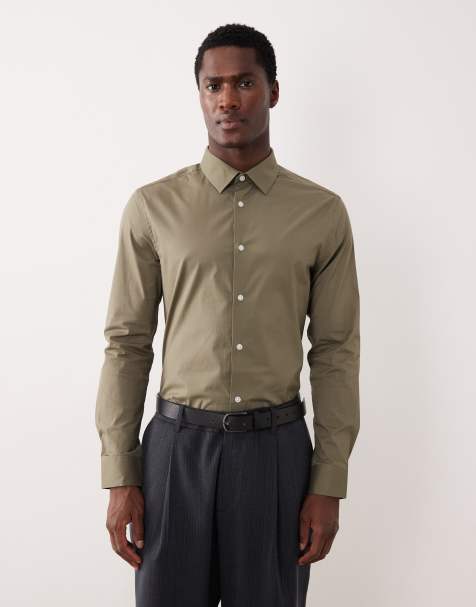 ASOS DESIGN skinny stretch work shirt in khaki