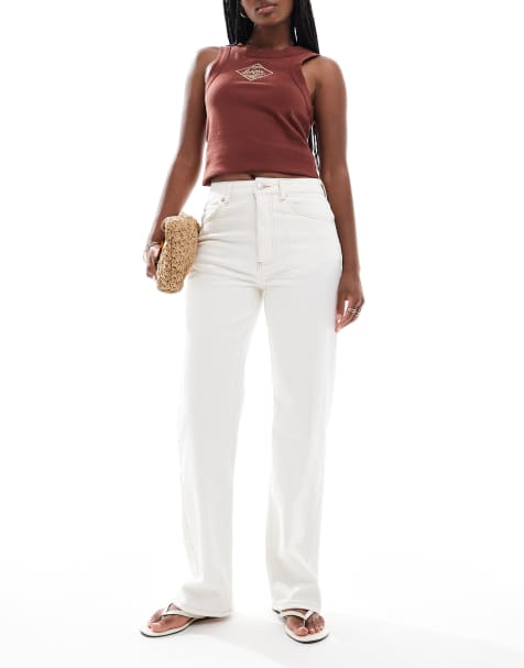 ASOS DESIGN – Elastyczne wygodne jeansy z prostymi nogawkami w kolorze ecru - view 1