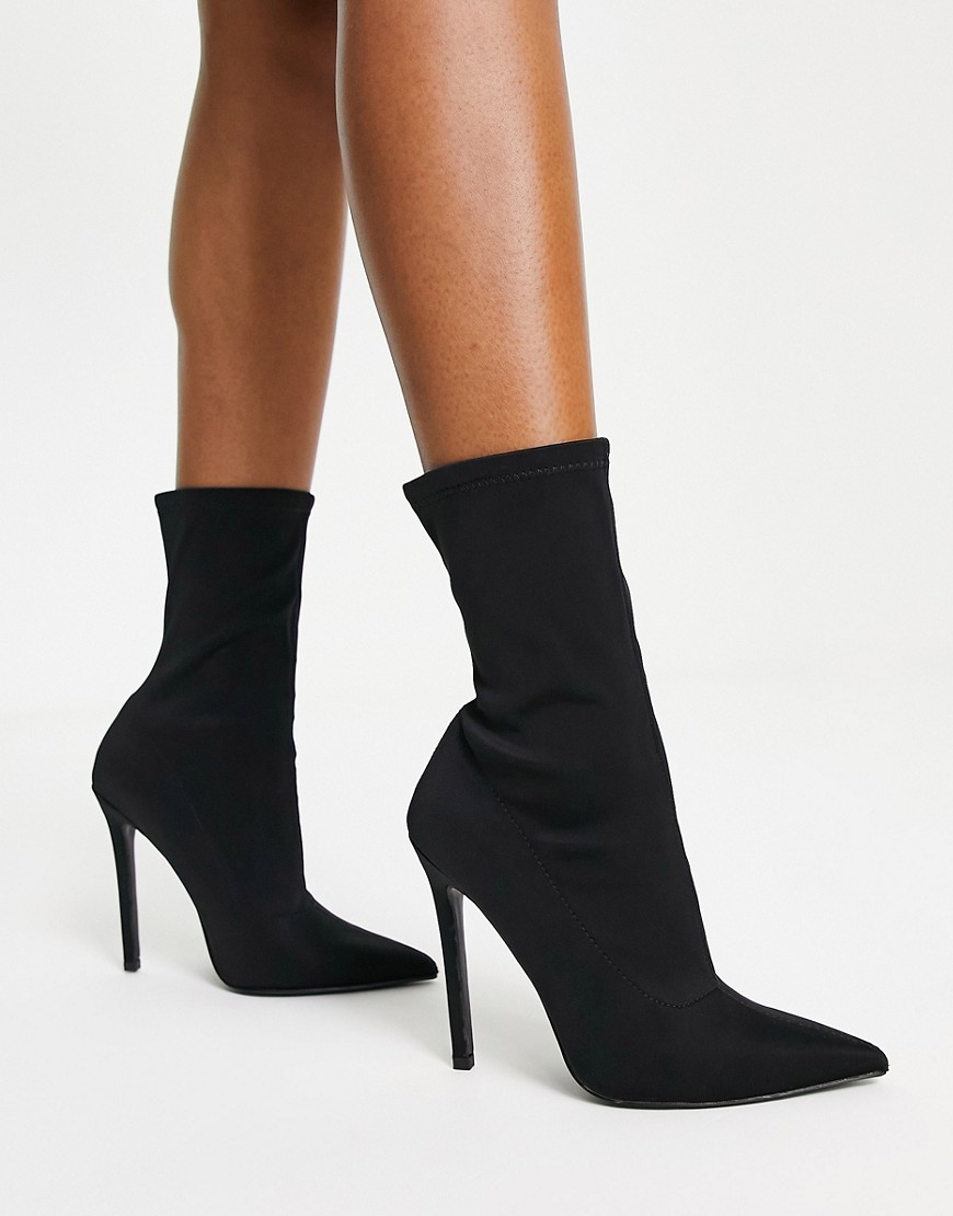 Asos Design Wide Fit Emerald High Heeled Sock Boots In Black Micro