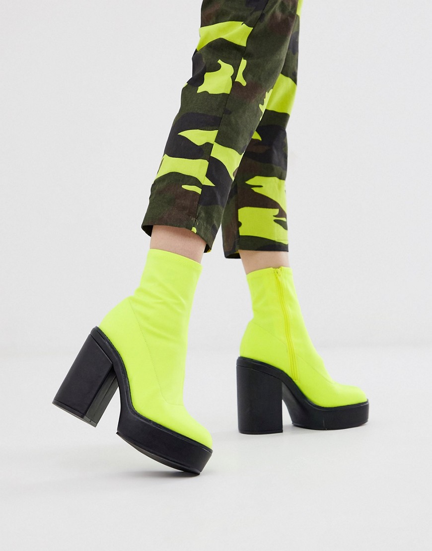 ASOS DESIGN - Electrics - Neopreen sock boots met plateauzool in neongeel