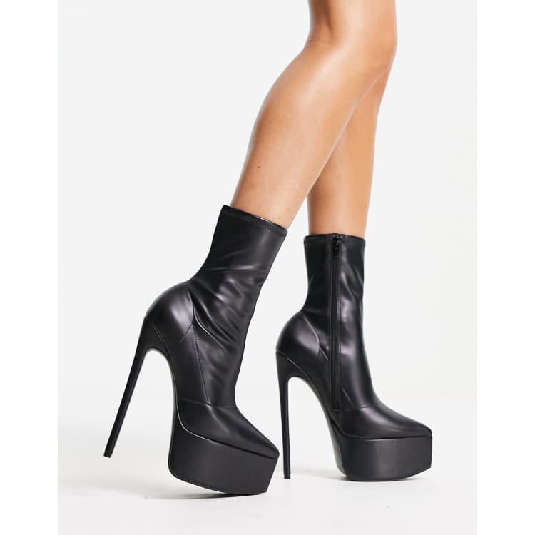 ASOS DESIGN Electrify heeled platform sock boots in black