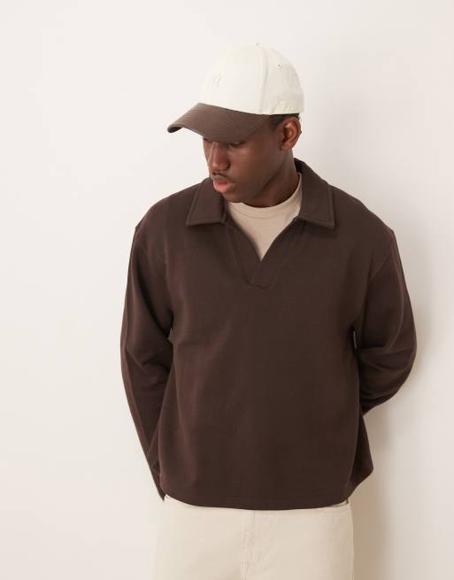 ASOS DESIGN – Elegancka brązowa bluza oversize o pudełkowym kroju z kołnierzykiem polo