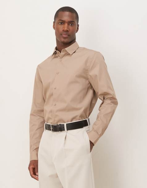 ASOS DESIGN formal easy iron regular shirt in brown