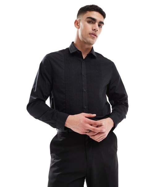 ASOS DESIGN formal easy iron sateen regular shirt in black