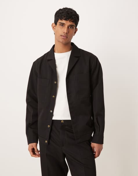 ASOS DESIGN – Elegancka czarna koszula wierzchnia z kołnierzykiem kubańskim, część zestawu - view 1