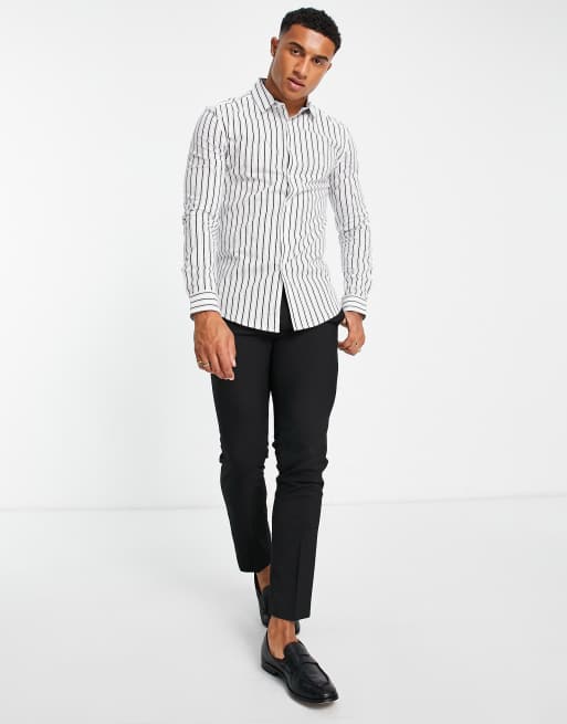 ASOS DESIGN – Elegancka dopasowana koszula w biało-granatowe paski, 2 z 4
