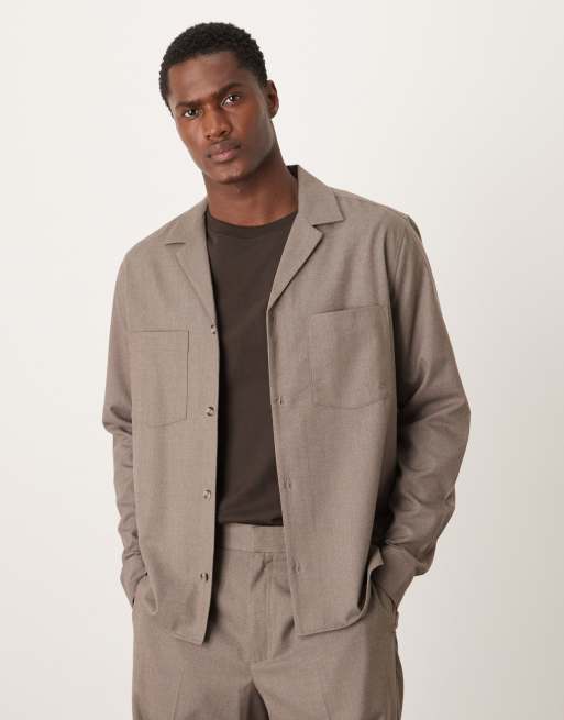ASOS DESIGN – Beżowy flanelowy elegancki zestaw o luźnym kroju, 2 z 3