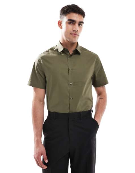 ASOS DESIGN formal easy iron regular shirt in khaki