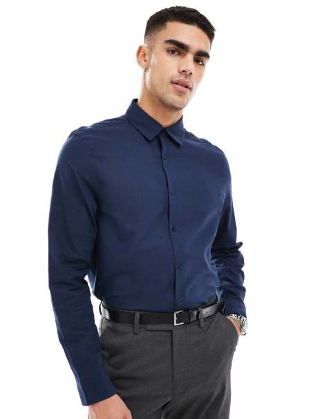 ASOS DESIGN – Elegancka lniana koszula o regularnym kroju w granatowym kolorze - view 1