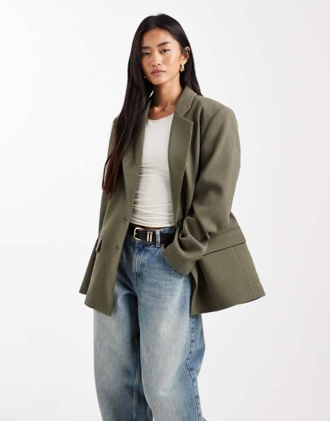 ASOS DESIGN tailored grandad blazer in khaki