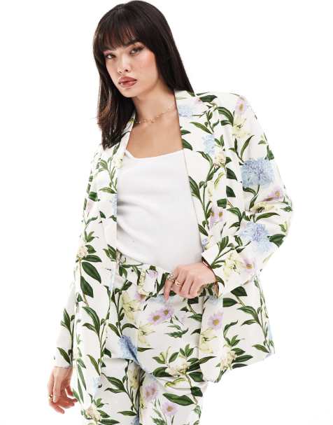 ASOS DESIGN – Elegancka marynarka z materiału z dodatkiem lnu w kwiatowy wzór - view 1