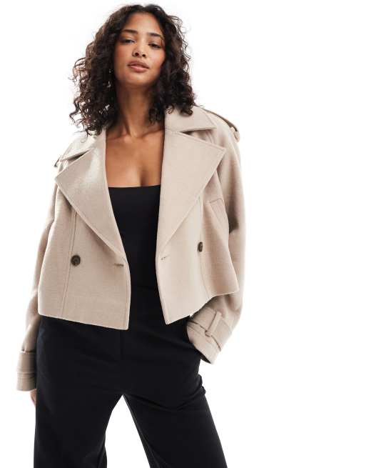 ASOS DESIGN – Elegancki brązowoszary trencz o krótkim fasonie