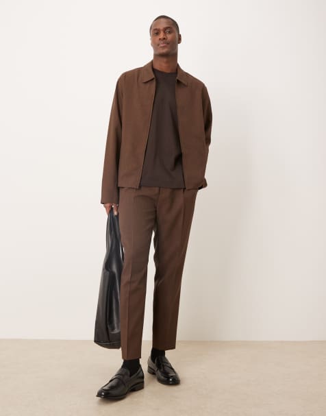 ASOS DESIGN – Elegancki brązowy zestaw w jodełkę - view 1