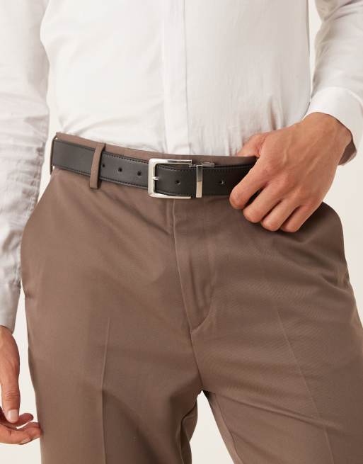 ASOS DESIGN – Elegancki dwustronny pasek w kolorze czarnym i granatowym ze srebrną klamrą