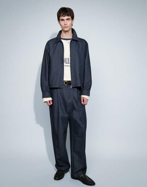 ASOS DESIGN – Elegancki granatowy zestaw z kurtką Harrington z imitacji denimu zapinaną na zamek - view 1