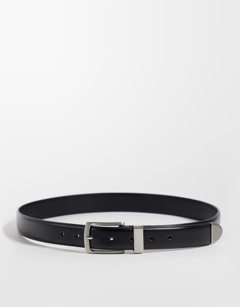 ASOS DESIGN elegancki pasek ze skóry ekologicznej z metalową szlufką w kolorze czarnym - view 1