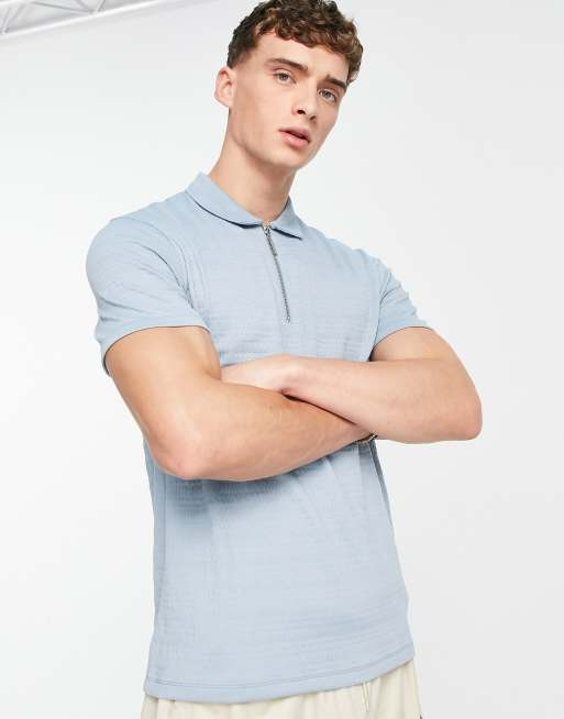 ASOS DESIGN – Elegancki teksturowany T-shirt z kołnierzykiem polo