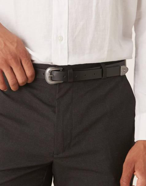 ASOS DESIGN – Elegancki wąski pasek z imitacji skóry z matową sprzączką w czarnym kolorze - view 1